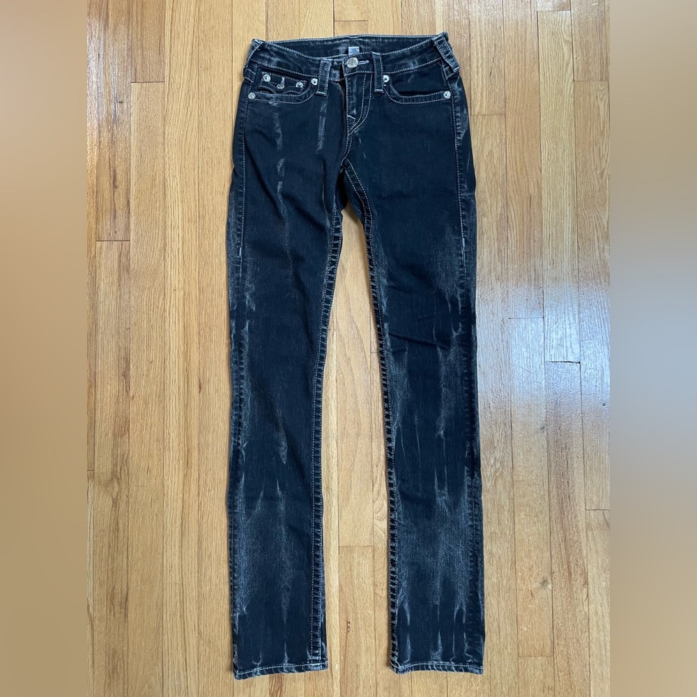 Rare Women's True Religion Slim Straight Black Marbled Denim Jeans 25 ✨NEW✨ - Picture 2 of 10